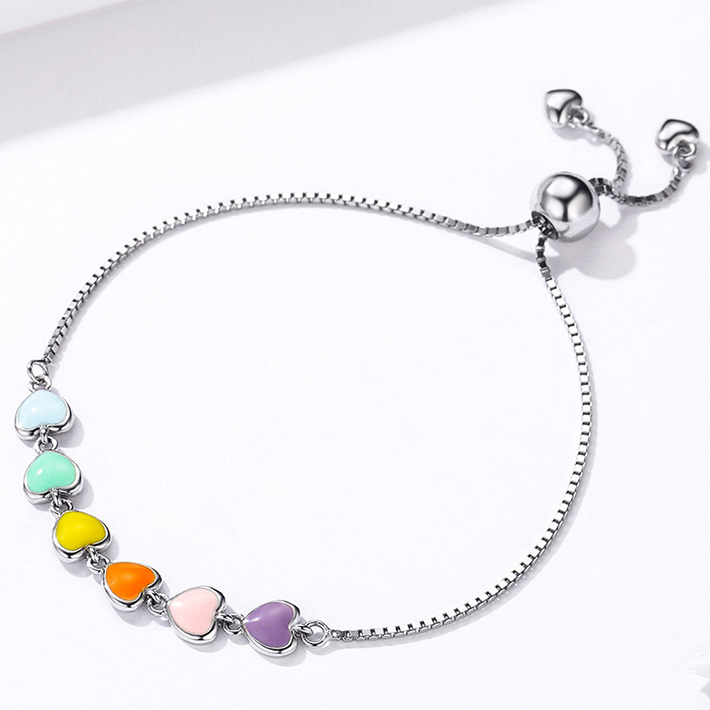 Bracelet Coeurs Colorés <titolo_esteso><span>en argent 925 plaqué or blanc ajustable avec coeurs émaillés multicolores</span></titolo_esteso> - Image 5