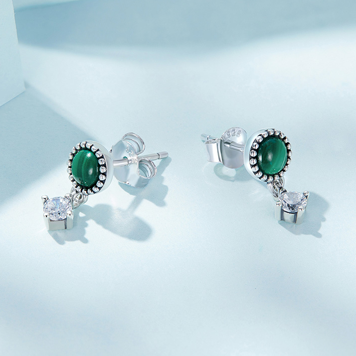 Boucles d'Oreilles Malachite <titolo_esteso><span>en argent 925 plaqué or blanc avec zircons blancs</span></titolo_esteso> - Image 4