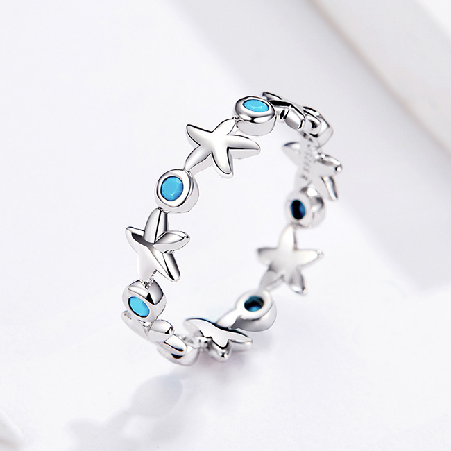 Bague Étoile de Mer <titolo_esteso><span>en argent 925 plaqué or blanc avec zircons bleus</span></titolo_esteso> - Image 4