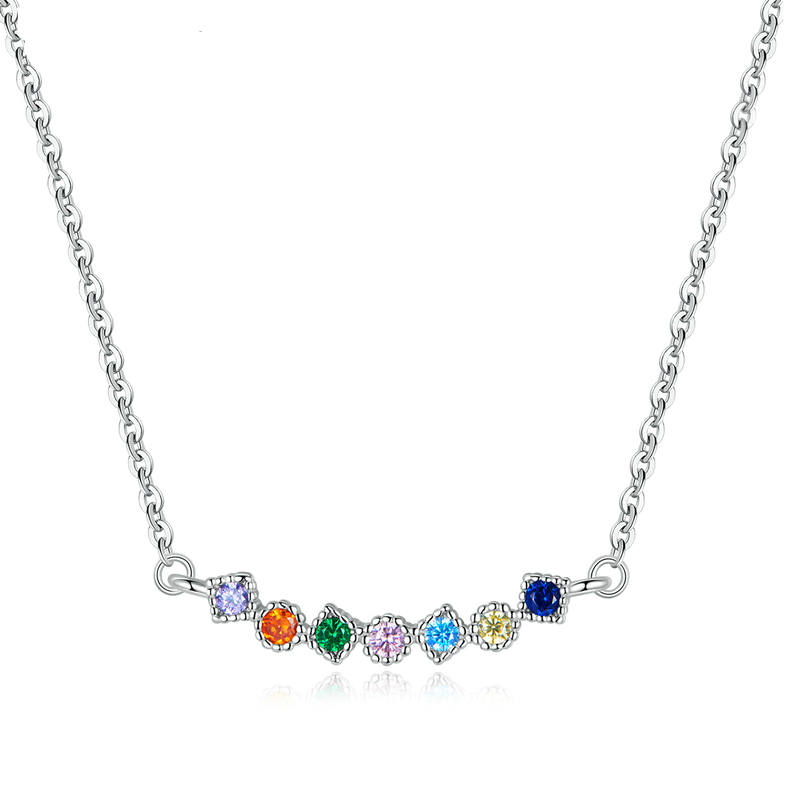 Collier Points Lumineux <titolo_esteso><span>en argent 925 plaqué or blanc ajustable avec zircons colorés</span></titolo_esteso>