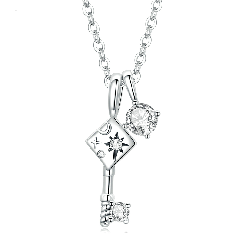 Collier Clé <titolo_esteso><span>en argent 925 plaqué or blanc ajustable avec zircons blancs</span></titolo_esteso>