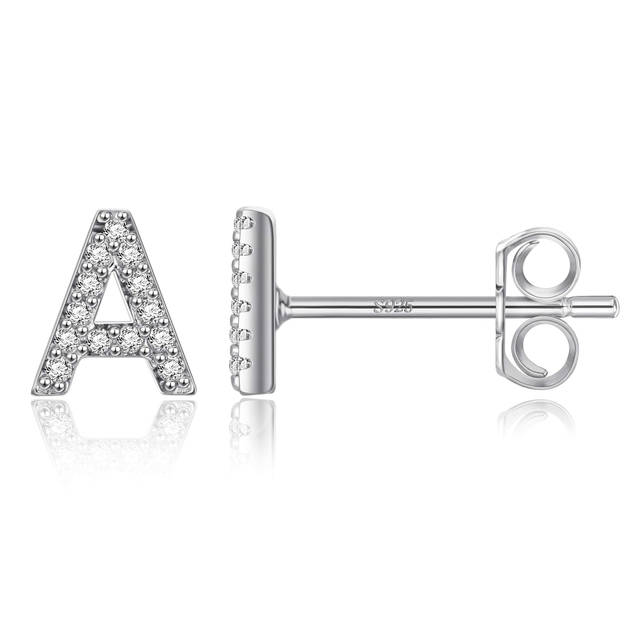 Boucles d'Oreilles Initiales <titolo_esteso><span>en argent 925 plaqué or jaune et or blanc avec zircons blancs</span></titolo_esteso> - Image 30