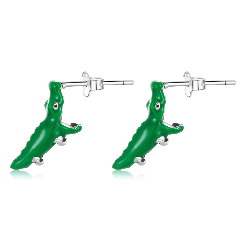 Boucles d'Oreilles Crocodiles <titolo_esteso><span>en argent 925 plaqué or blanc émaillé à la main</span></titolo_esteso>