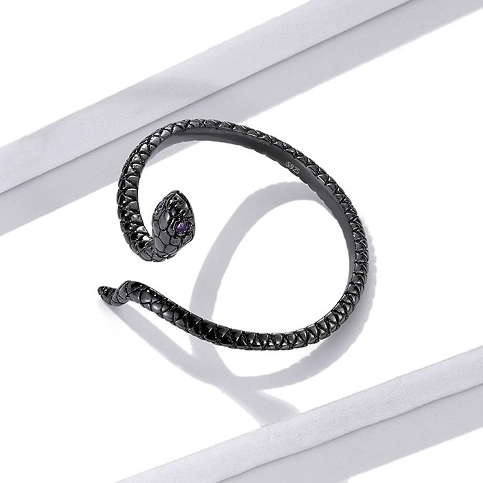 Bague Serpent Noir <titolo_esteso><span>en argent 925 plaqué or noir ajustable avec zircons violet</span></titolo_esteso> - Image 5