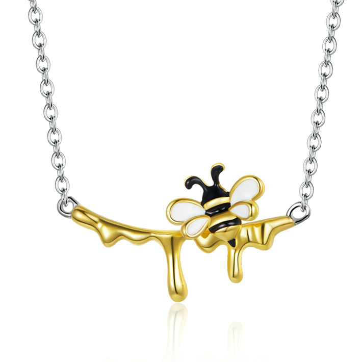 Collier Abeille avec Miel <myopt><span>Argent Sterling 925 plaqué or blanc et jaune avec détails émaillés</span></myopt>