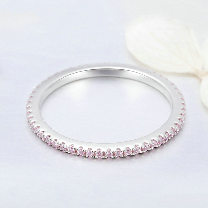 Bague d'Éternité Fine <titolo_esteso><span>en argent 925 plaqué or blanc avec zircons roses</span></titolo_esteso> - Image 5