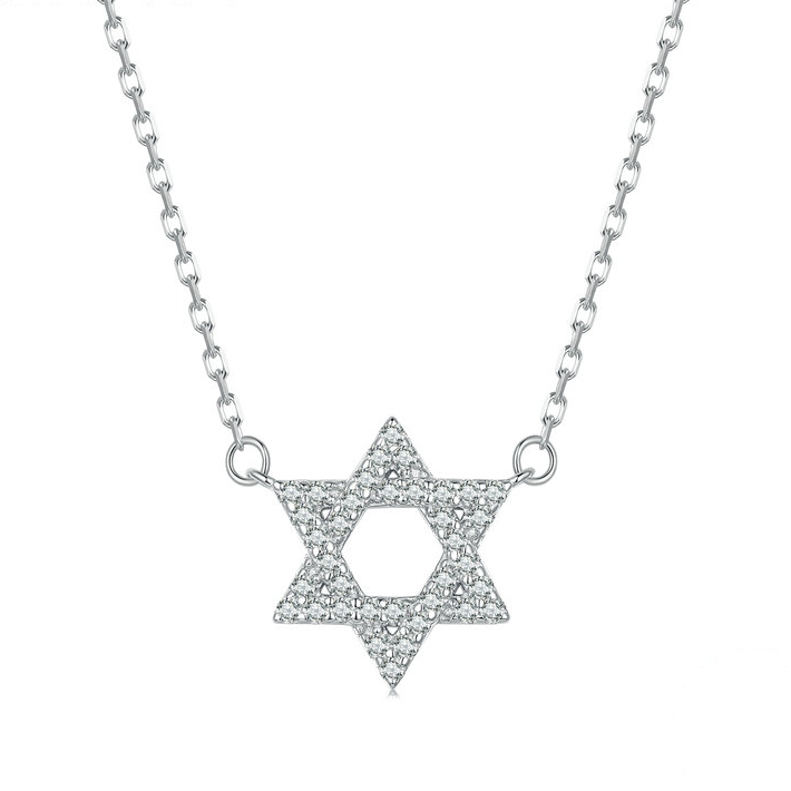 Collier Étoile de David <titolo_esteso><span>en argent 925 plaqué or blanc ajustable avec zircons blancs</span></titolo_esteso>