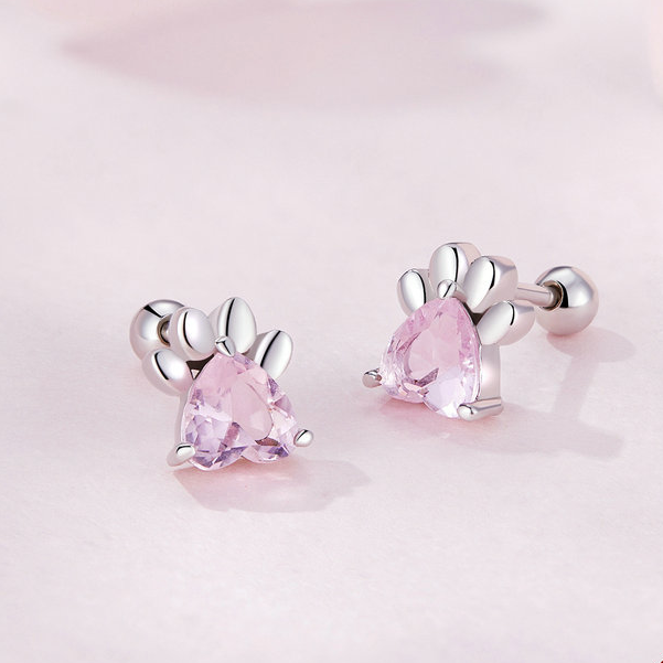 Boucles d'Oreilles Petites Pattes <titolo_esteso><span>en argent 925 plaqué or blanc avec zircons roses</span></titolo_esteso> - Image 3