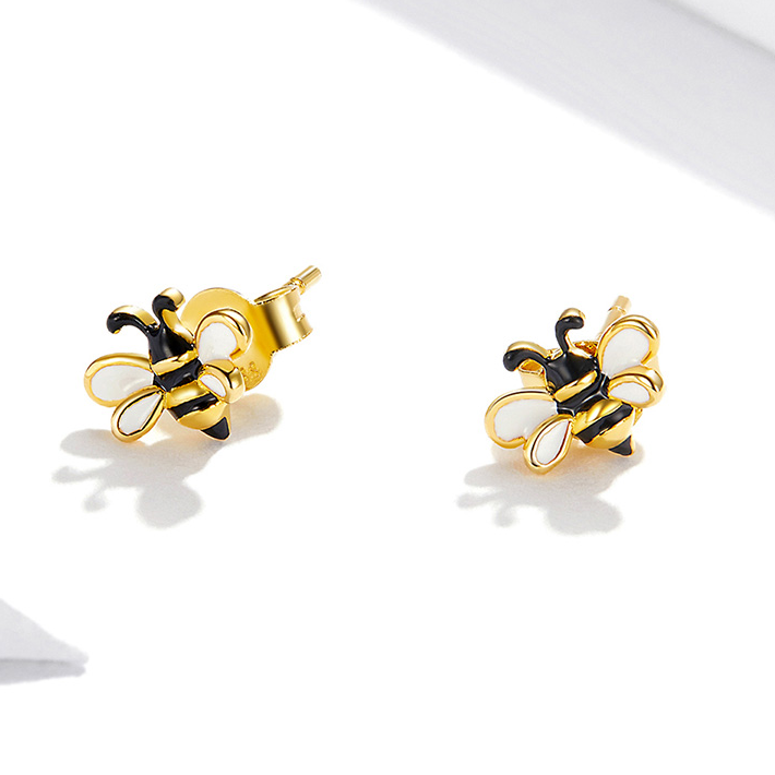 Boucles d’Oreilles Abeilles <myopt><span>Puces en Argent Sterling 925 plaqué or jaune avec des détails émaillés</span></myopt> - Image 3