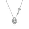 Collier Clé et Cadenas Coeur <titolo_esteso><span>en argent 925 plaqué or blanc ajustable avec zircon blanc</span></titolo_esteso>