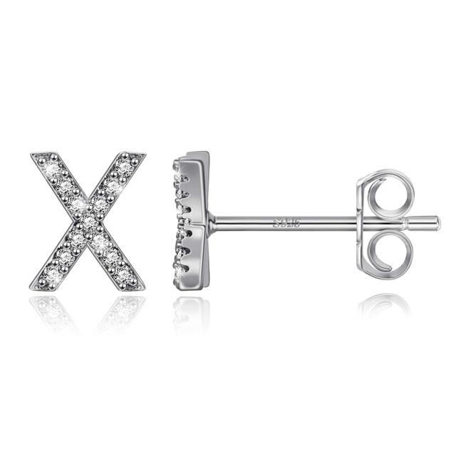 Boucles d'Oreilles Initiales <titolo_esteso><span>en argent 925 plaqué or jaune et or blanc avec zircons blancs</span></titolo_esteso> - Image 53