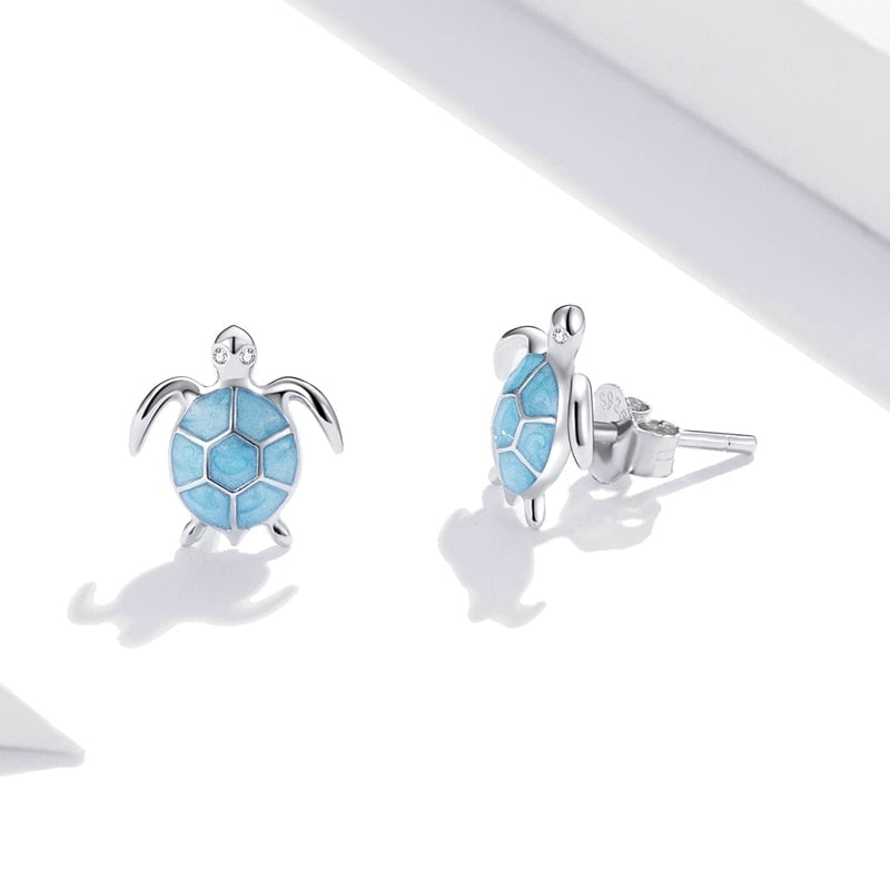 Boucles d'Oreilles Tortue <titolo_esteso><span>en argent 925 plaqué or blanc émaillé turquoise</span></titolo_esteso> - Image 4