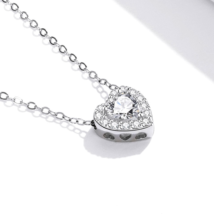 Collier Coeur <titolo_esteso><span>en argent 925 plaqué or blanc ajustable avec zircons blancs</span></titolo_esteso> - Image 3