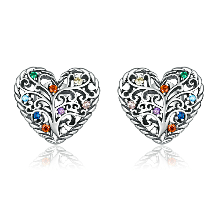 Boucles d'Oreilles Coeurs <titolo_esteso><span>en argent 925 plaqué or blanc avec zircons colorés</span></titolo_esteso>