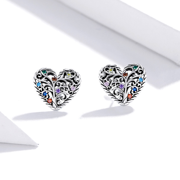 Boucles d'Oreilles Coeurs <titolo_esteso><span>en argent 925 plaqué or blanc avec zircons colorés</span></titolo_esteso> - Image 3