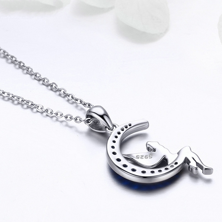 Collier Fée sur la Lune <myopt><span>Argent sterling 925 plaqué or blanc avec zircons bleus et fermoir ajustable</span></myopt> - Image 4