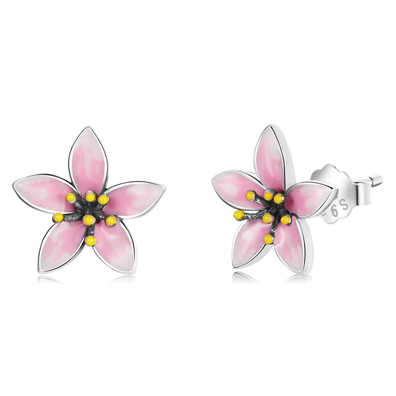 Boucles d'Oreilles Sakura <titolo_esteso><span>en argent 925 plaqué or blanc émaillé à la main</span></titolo_esteso>