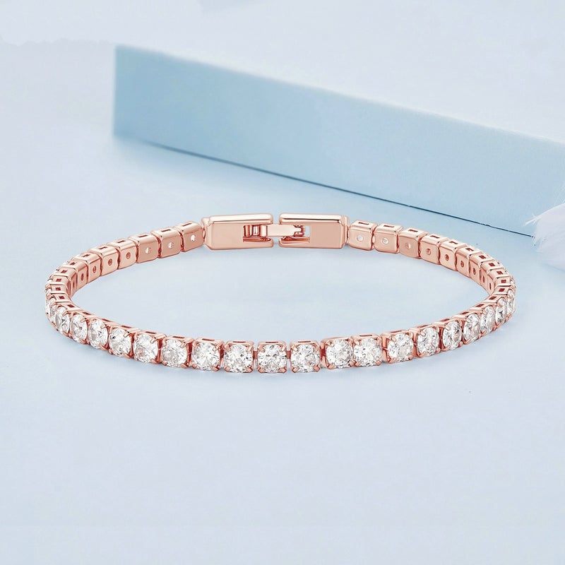 Bracelet Tennis <titolo_esteso><span>en acier inoxydable plaqué or rose avec zircons blancs</span></titolo_esteso> - Image 3