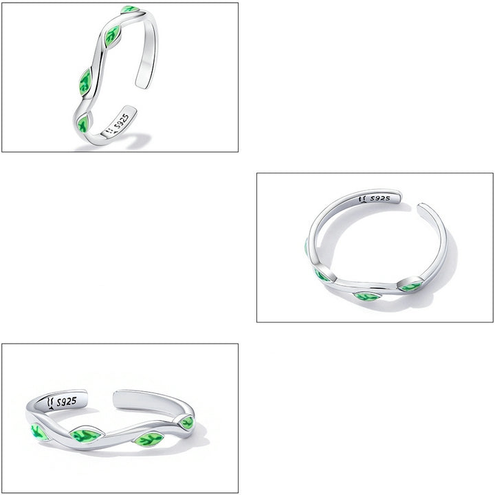 Bague Feuilles Vertes <titolo_esteso><span>en argent 925 plaqué or blanc ajustable émaillé à la main</span></titolo_esteso> - Image 5