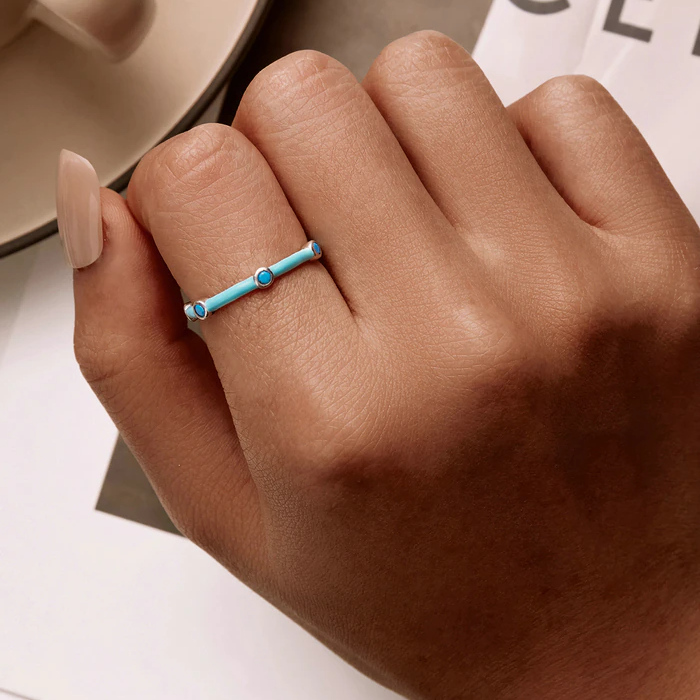 Bague Turquoise <titolo_esteso><span>en argent 925 plaqué or blanc ajustable émaillée à la main avec des zircons bleus</span></titolo_esteso> - Image 2