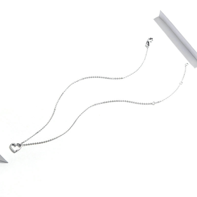 Collier Coeur <titolo_esteso><span>en argent 925 plaqué or blanc ajustable avec zircons blancs</span></titolo_esteso> - Image 5