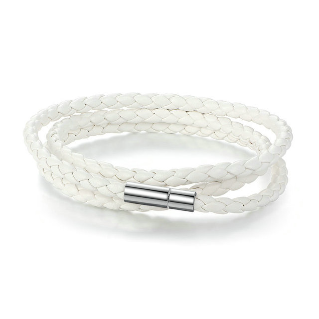 Bracelet en Cuir Blanc <titolo_esteso><span>avec fermeture magnétique et longueur 60 cm</span></titolo_esteso>