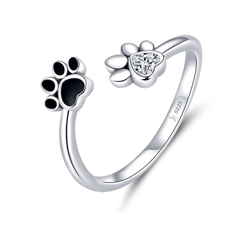 Bague Pattes <titolo_esteso><span>en argent 925 plaqué or blanc émaillé noir avec zircon blanc ajustable</span></titolo_esteso>