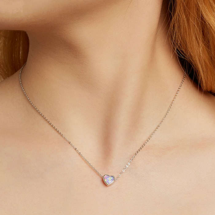 Collier Coeur d'Opale <titolo_esteso><span>en argent 925 plaqué or blanc ajustable avec pierre d'opale</span></titolo_esteso> - Image 2