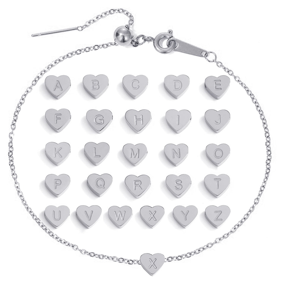 Bracelet Coeur avec Initiale <titolo_esteso><span>en acier inoxydable plaqué or jaune ou or blanc avec lettre et fermoir ajustable</span></titolo_esteso> - Image 4