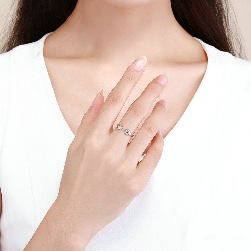 Bague Pattes de Chat <titolo_esteso><span>en argent 925 plaqué or blanc ajustable</span></titolo_esteso> - Image 2