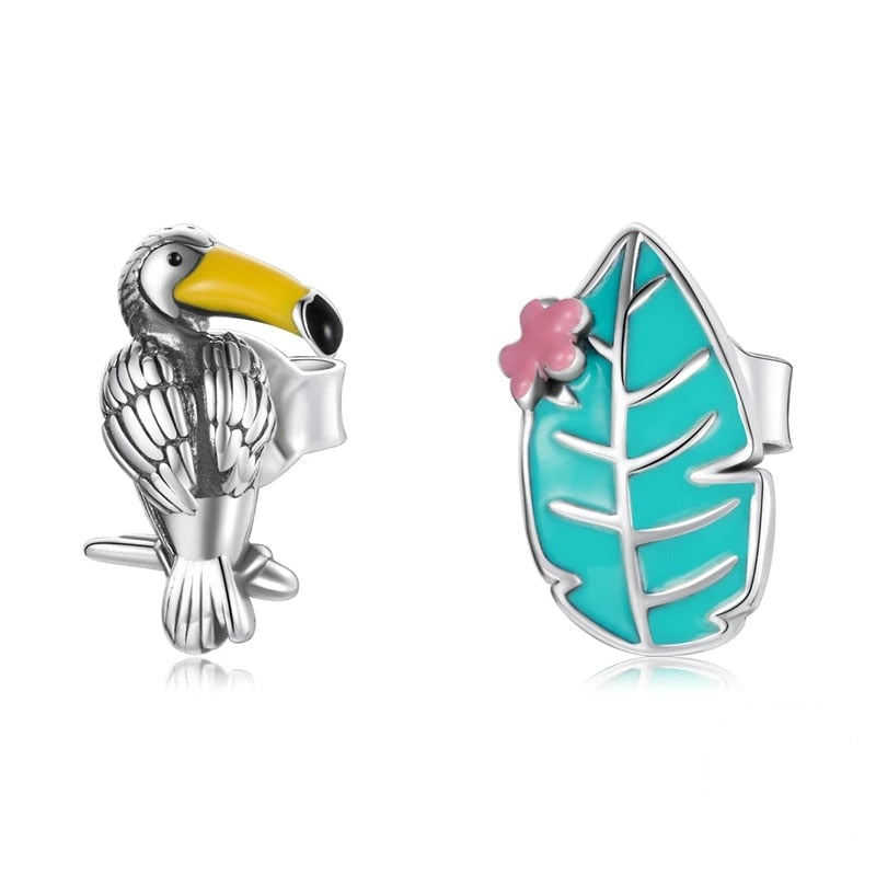 Boucles d'Oreilles Toucan <titolo_esteso><span>en argent 925 plaqué or blanc émaillé à la main</span></titolo_esteso>