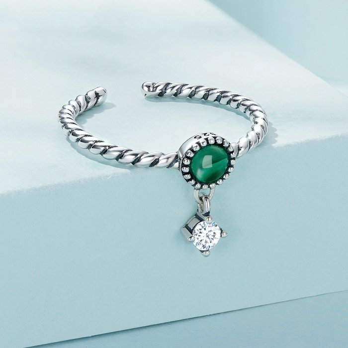 Bague Malachite <titolo_esteso><span>en argent 925 plaqué or blanc ajustable avec pendentif zircon blanc</span></titolo_esteso> - Image 3