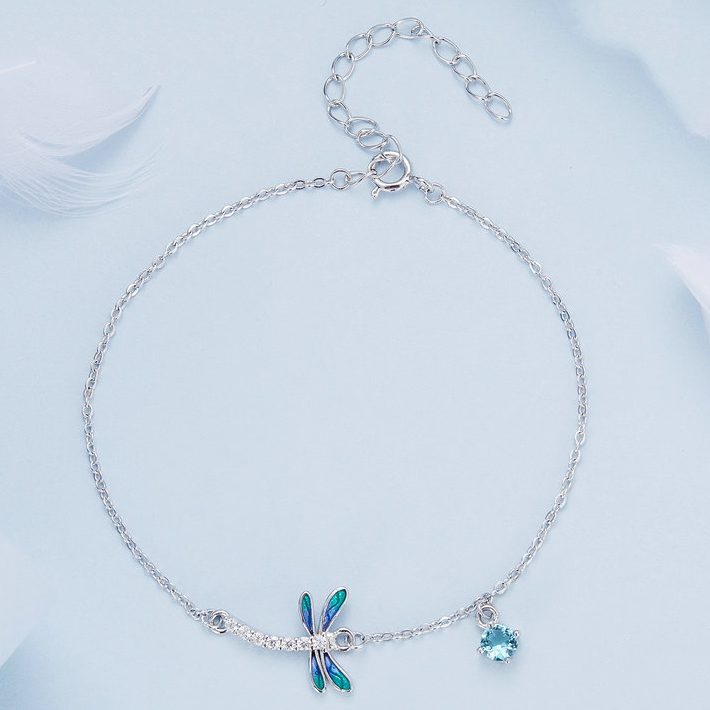 Bracelet Libellule <myopt><span>Argent Sterling 925 plaqué or blanc avec zircons blancs et bleus et fermoir ajustable</span></myopt> - Image 4