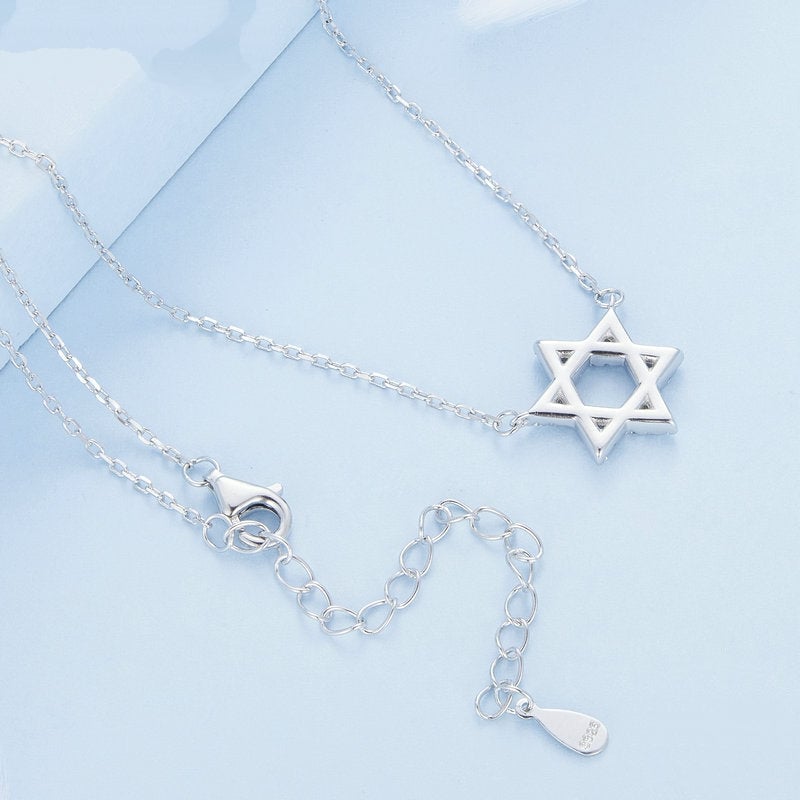 Collier Étoile de David <titolo_esteso><span>en argent 925 plaqué or blanc ajustable avec zircons blancs</span></titolo_esteso> - Image 5