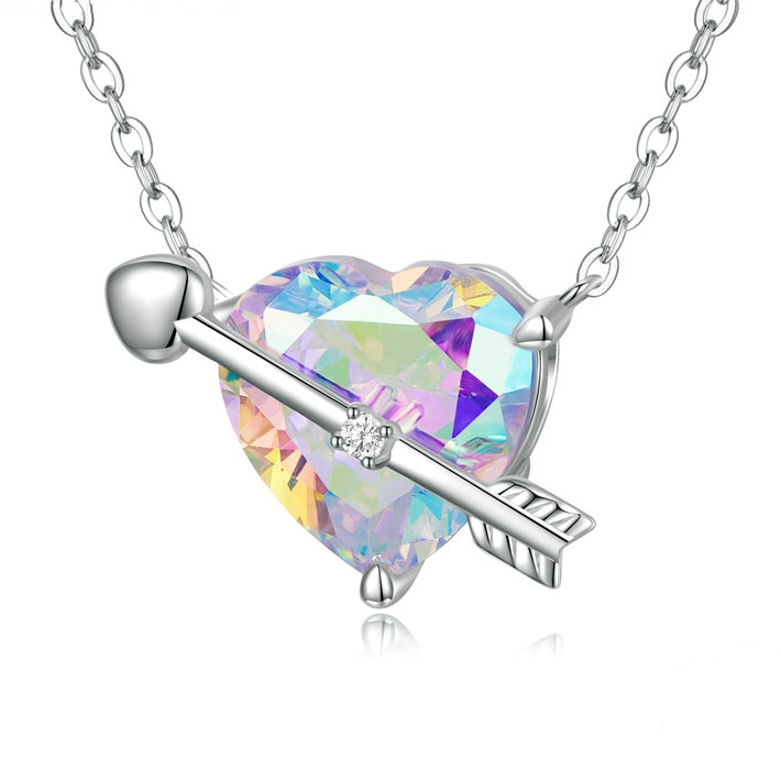 Collier Coeur avec Flèche <titolo_esteso><span>en argent 925 plaqué or blanc ajustable</span></titolo_esteso>