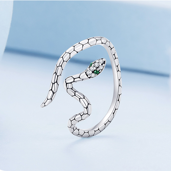 Bague Serpent <titolo_esteso><span>en argent 925 plaqué or blanc ajustable avec zircons blancs et verts</span></titolo_esteso> - Image 3