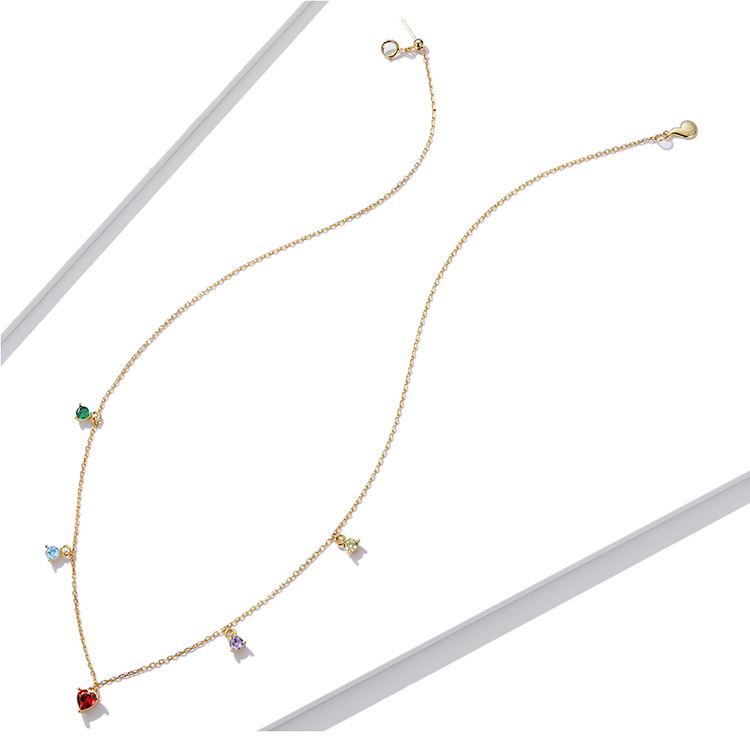 Collier Coeur Rouge <titolo_esteso><span>en argent 925 plaqué or jaune ajustable avec zircons colorés</span></titolo_esteso> - Image 5