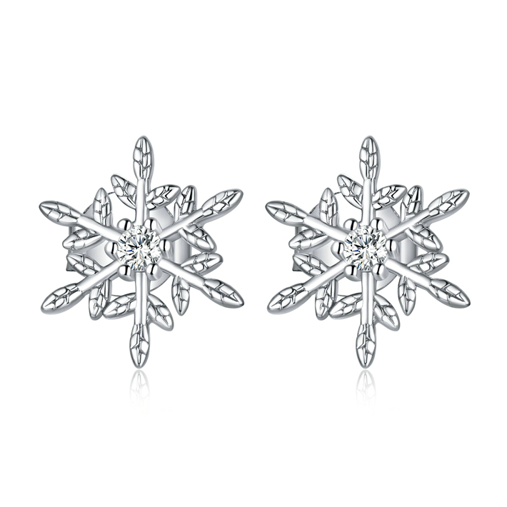 Boucles d’Oreilles Flocon de Neige <myopt><span>Puces en Argent Sterling 925 plaqué or blanc</span></myopt>