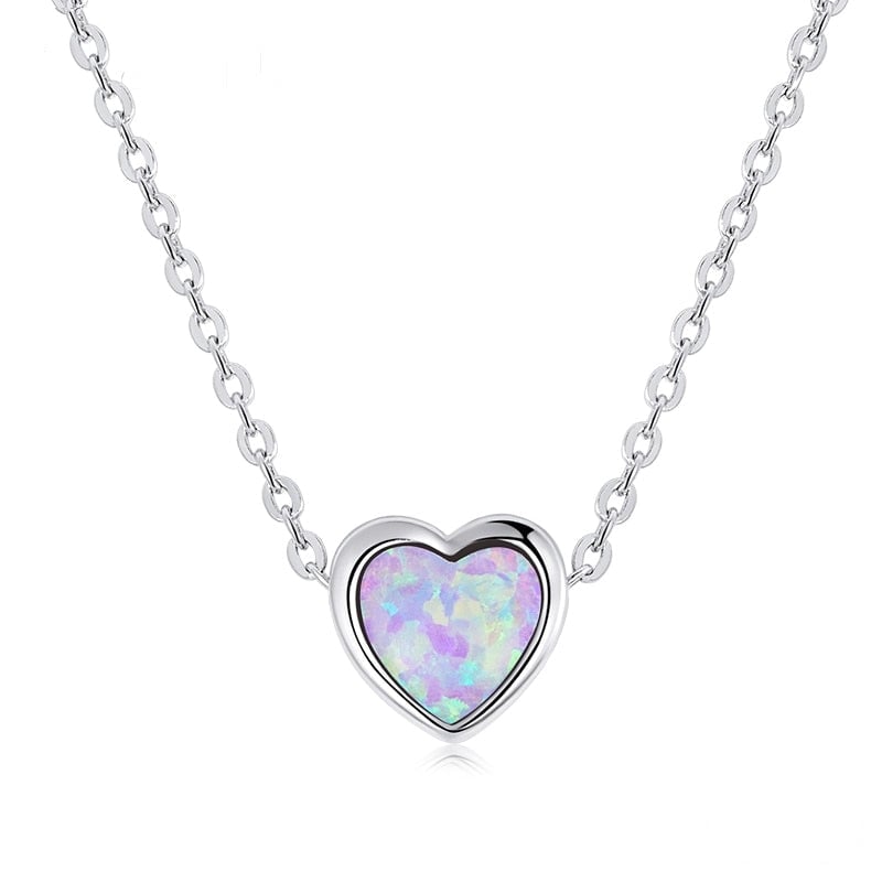 Collier Coeur d'Opale <titolo_esteso><span>en argent 925 plaqué or blanc ajustable avec pierre d'opale</span></titolo_esteso>