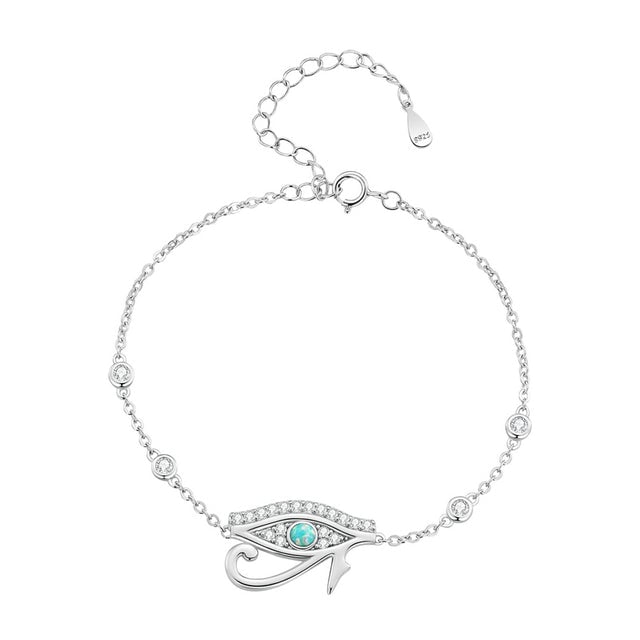 Bracelet Oeil d’Horus <myopt><span>Argent Sterling 925 plaqué or blanc avec zircons et opale avec fermoir ajustable</span></myopt>