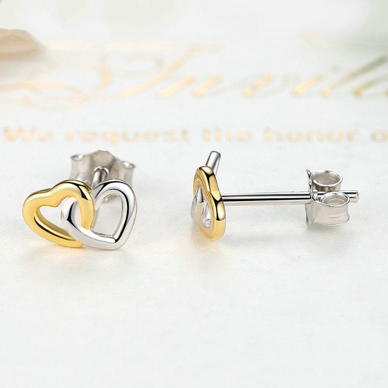 Boucles d'Oreilles Coeurs <titolo_esteso><span>en argent 925 plaqué or blanc et or jaune</span></titolo_esteso> - Image 4