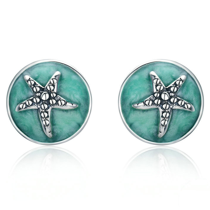 Boucles d'Oreilles Étoile de Mer <titolo_esteso><span>en argent 925 plaqué or blanc émaillé à la main</span></titolo_esteso>