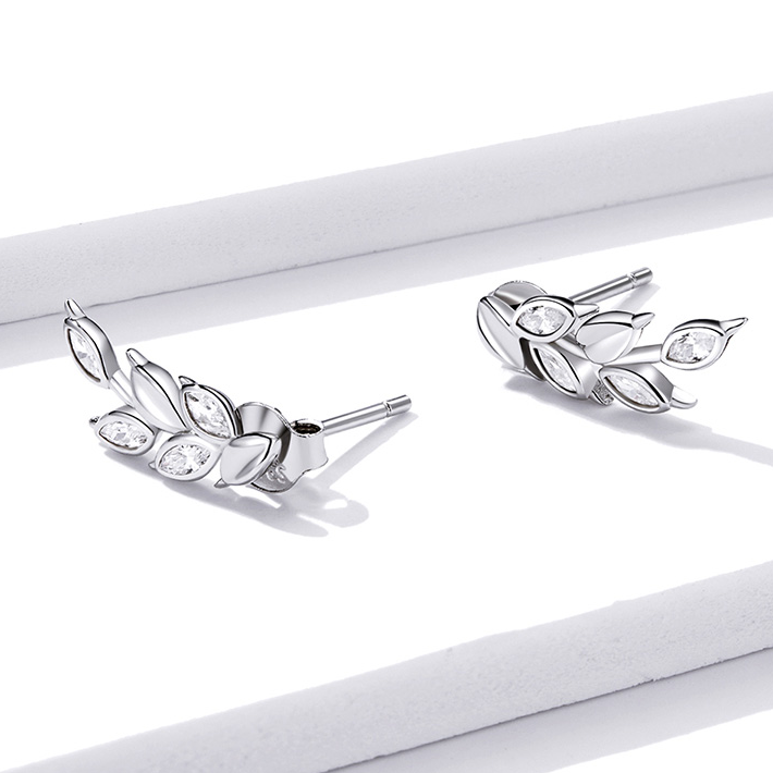 Boucles d'Oreilles Feuilles <titolo_esteso><span>en argent 925 plaqué or blanc avec zircons blancs</span></titolo_esteso> - Image 5