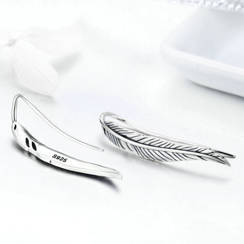 Boucles d'Oreilles Plumes <titolo_esteso><span>en argent 925 plaqué or blanc</span></titolo_esteso> - Image 4