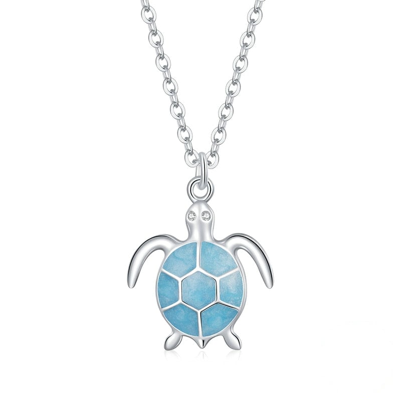 Collier Tortue <titolo_esteso><span>en argent 925 plaqué or blanc ajustable avec pendentif émaillé turquoise</span></titolo_esteso>