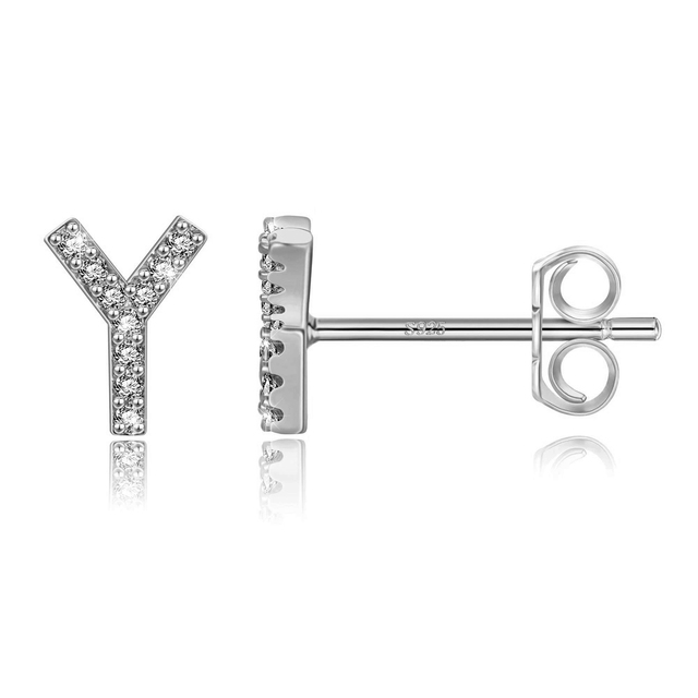 Boucles d'Oreilles Initiales <titolo_esteso><span>en argent 925 plaqué or jaune et or blanc avec zircons blancs</span></titolo_esteso> - Image 54