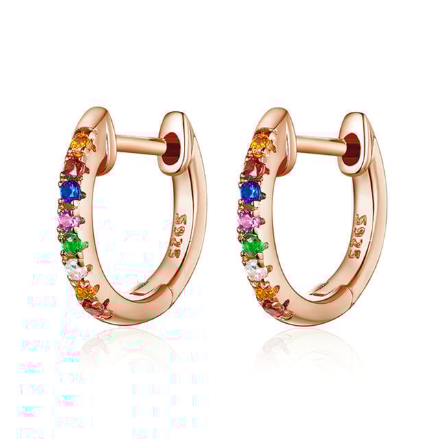 Boucles d'Oreilles Créoles Arc-en-ciel <titolo_esteso><span>en argent 925 plaqué or rose avec zircons colorés</span></titolo_esteso>