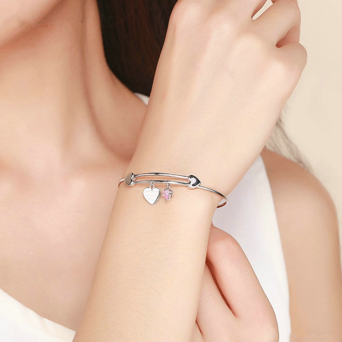 Bracelet Coeurs <titolo_esteso><span>jonc en argent 925 plaqué or blanc</span></titolo_esteso> - Image 2