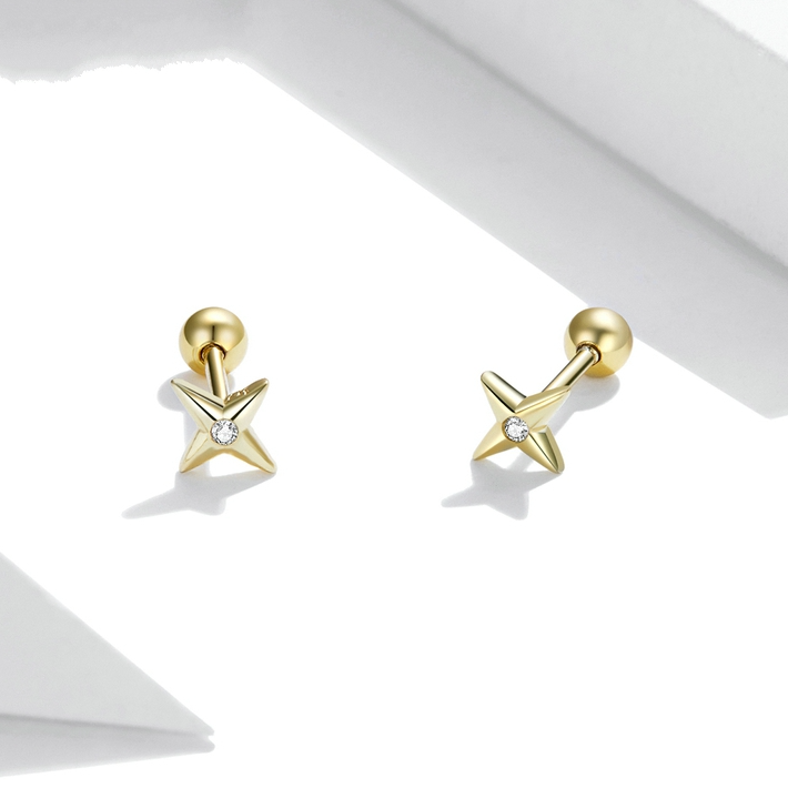 Boucles d'oreilles Petites Étoiles <titolo_esteso><span>en argent 925 plaqué or jaune avec zircons blancs</span></titolo_esteso> - Image 3