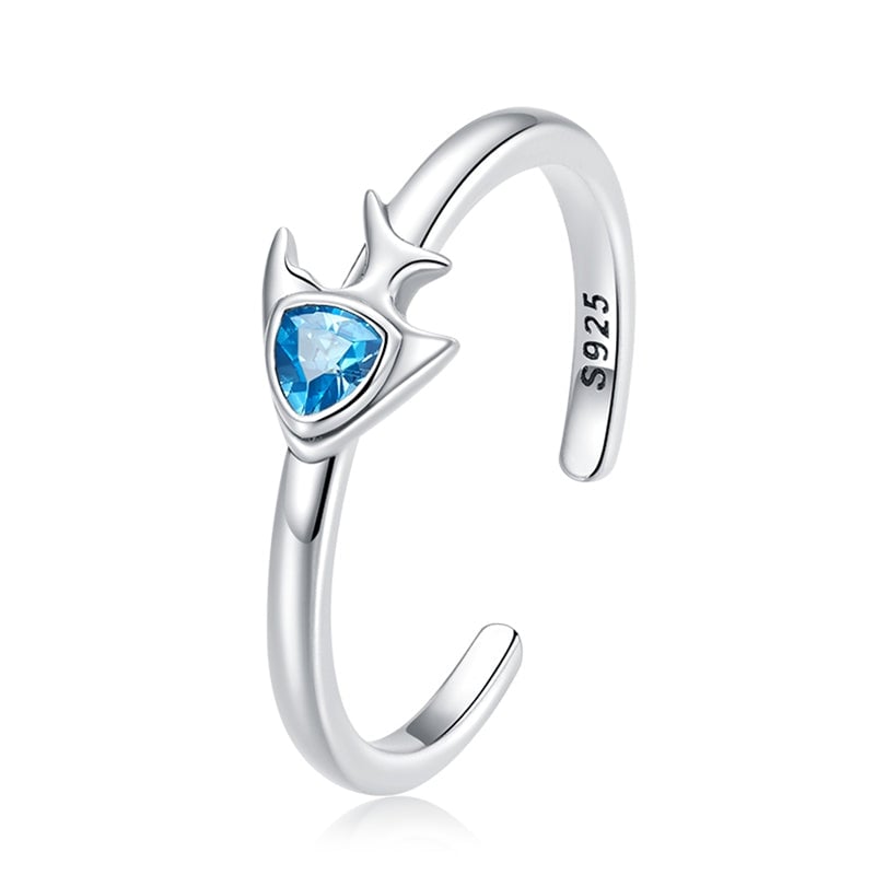 Bague Petit Poisson <titolo_esteso><span>en argent 925 plaqué or blanc ajustable avec zircon bleu</span></titolo_esteso>